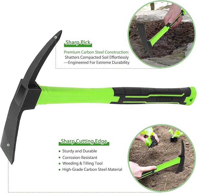 2pcs Garden Hoe and Cultivator Hand Rake Durable and Comfortable Handle Garden Tool Pick Axes for Digging Mattock