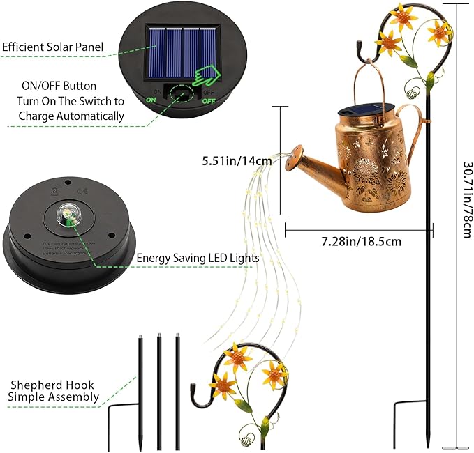 VOOKRY 2 Pack Sunflower Metal Solar Watering Can Lights, Solar Lights Outdoor Waterproof, Birthday Gifts for Women Mom Grandma Christmas, Hanging Lanterns Garden Decor for Outside Yard Patio Lawn