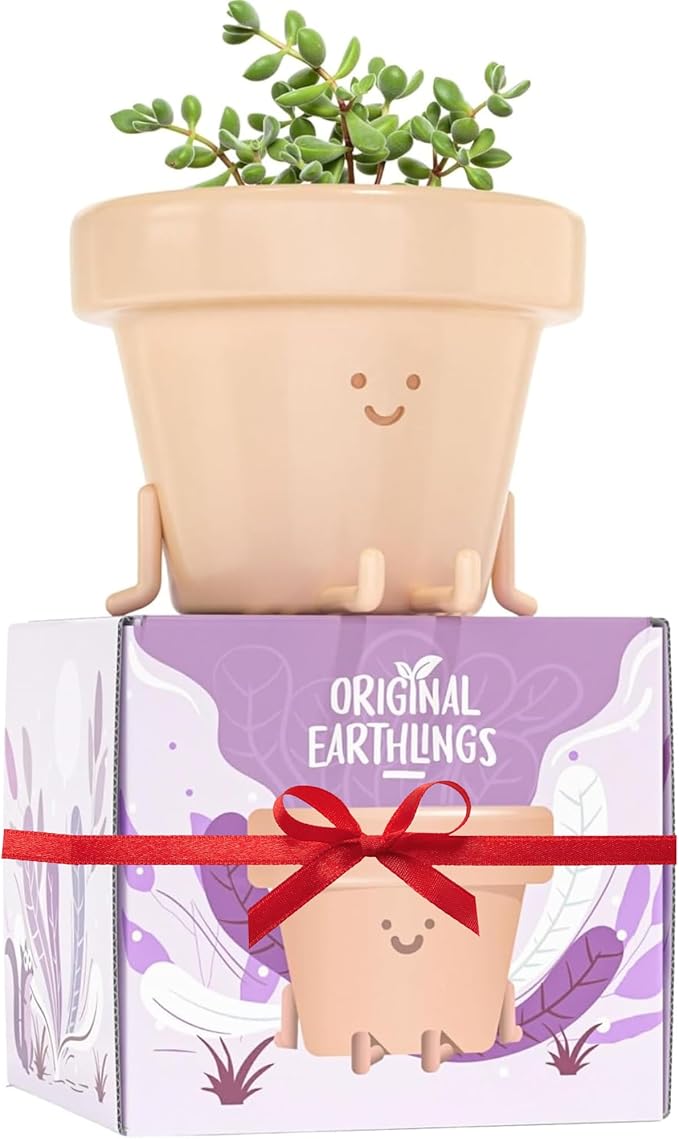 Original Earthlings Legs Out Pot - 4 Inch Cute Plant Pot - Plastic Funny Planter with Drainage, Unique Cactus Plant Lover Gift, Succulent Face Flower Pot, Desk Plant, Table Top Decor, & Home Gifts