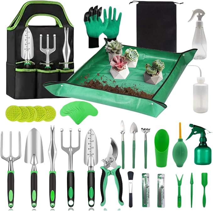 Gardening Tool Set 39 Pieces, Succulent Tools 28 Pieces, 9 Heavy Duty Garden Tools, 39.4 inch Gardening Mat and Garden Tool Bag, Gardening Kit for Indoor and Outdoor, Great Gardening Gift for Mom.