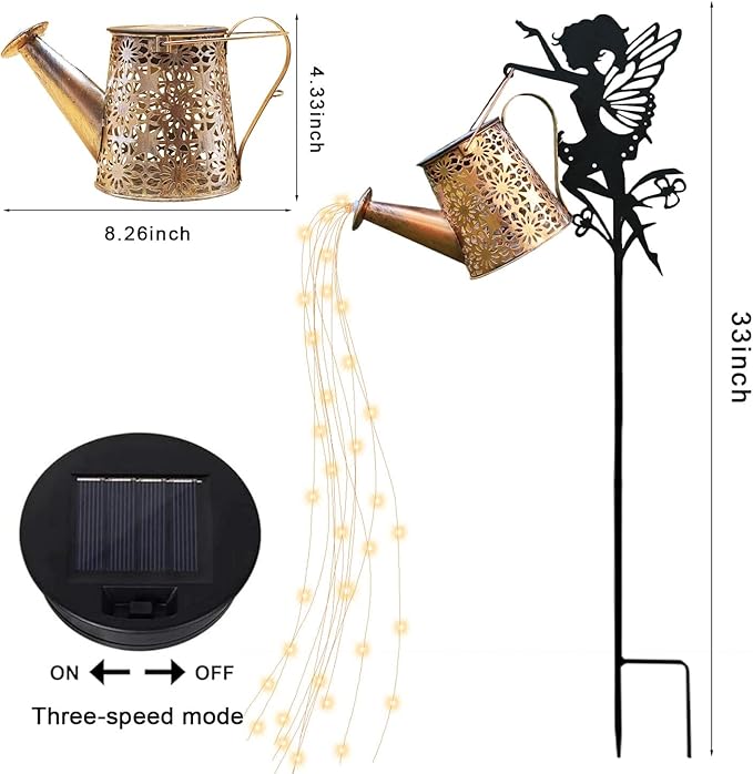 2Pack Solar Watering Can Lights,Waterproof Hollowed-Out Retro Metal Outdoor Lights with Fairy or Gnomes Accessories,Gifts for Mom Grandma Women Garden Patio Pathway Christmas Decor(Angel 1 style)