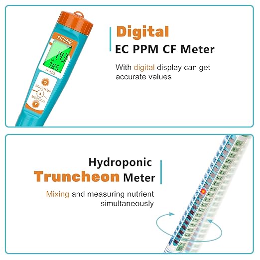 Truncheon EC PPM Nutrient Meter for Hydroponic, Conductivity Tester Stick for Hydroponics Growing PPM Measuring Tool (EC, PPM 500, PPM 700, CF, Temp) for Nutrient Reservoir, Aquaponics, DWC
