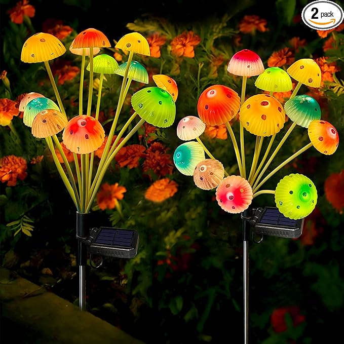 Solar Garden Lights Decorative,2 Pack 24LED Solar Powered Mushroom Lights Outdoor, Christmas Birthday Gifts for Women Mother, Mushroom Flower Light Yard Decor Outside Waterproof for Lawn Porch Patio
