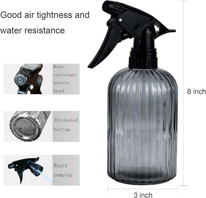 Handheld Glass Spray Bottle- 16 oz with Adjustable Nozzle for Watering Indoor and Outdoor Potted Plants and Greenery and More, 2.8 x 8.2in (grey)