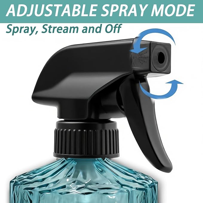 Glass Plant Mister Bottle, 15oz Refillable Water Bottle Spray, Handheld Water Spray Bottle with Reusable Adjustable Mist Nozzle for Indoor Flowers, Outdoor Gardening, Cleaning, Hair & Pets Care (Blue)