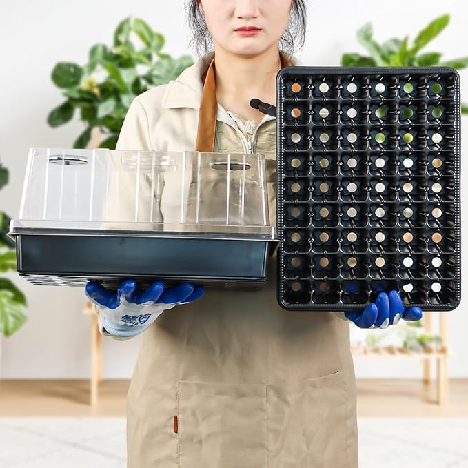 9pack Seed Starter Tray with Tall 5'' Dome-Thick Plastic Deep Cell Large Plant Germination Trays, Heavy Duty Seed Starting Kit, 486 Cells Plant Seedling Tray for Balcony Greenhouse (54 Cells per Tray)