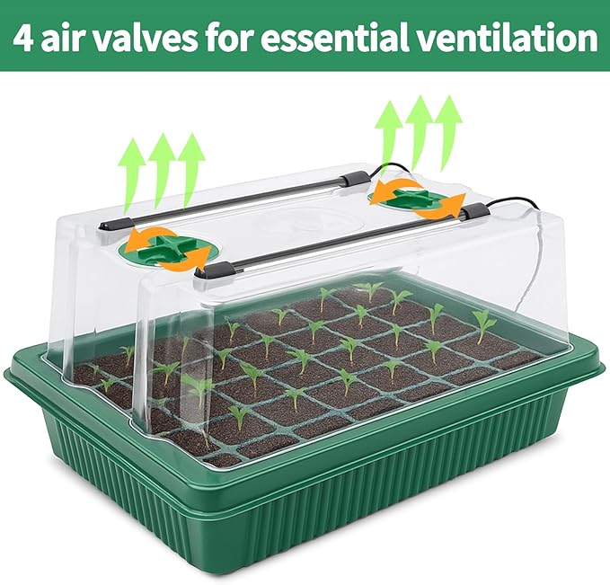 2 Pack 40-Cell Seed Starting Trays with Quad LED Grow Light, Indoor Garden Kit for Year-Round Vegetables, Includes Transplant Tools & Labels