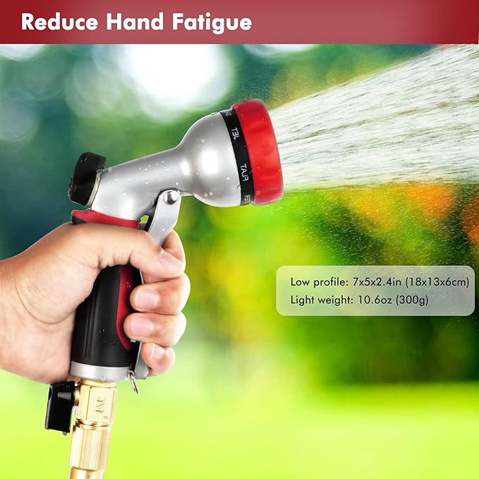 RESTMO Garden Hose Nozzle, Heavy Duty Metal Water Hose Nozzle with 7 Adjustable Spray Patterns, High Pressure Hand Sprayer with Flow Control, Best for Watering Plants & Lawns, Washing Cars & Pets, Red