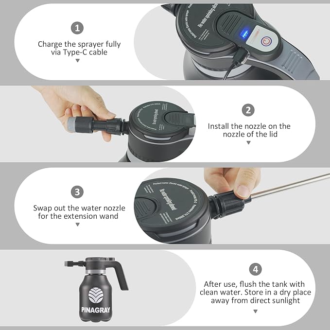 2L/0.5Gallon Electric Water Sprayer - Rechargeable Battery Powered Mister for Plants, Weeds, Cleaning & pet Cooling, Handheld Sprayer with Nozzle and Extension Wand