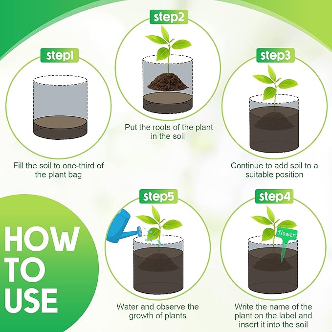 Nuanchu 50 Packs Grow Bags Small Aeration Fabric Pots Nonwoven Garden Bags Grow Pots Planter with 50 Pcs Plant Labels for Indoor Outdoor Plant Flower Planting Vegetable Growing (1 Gallon)