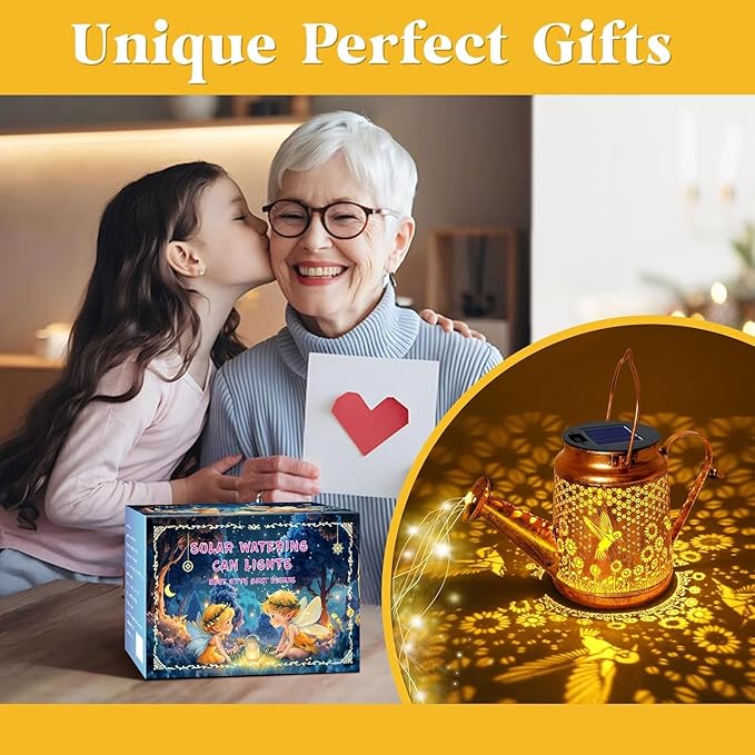 Solar Lanterns Outdoor, Hummingbird Sunflower Watering Can Lights, Waterproof Hanging Lanterns, Solar Path Lights, Outside Decoration Gardening Birthday Gifts for Mom Grandma Women with Shepherd Hook