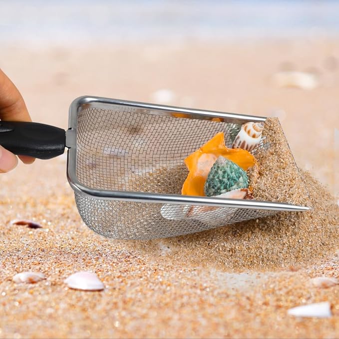 Beach Sand Sifter, 3 Beach Sifting Sand Telescoping Pole Sets with Scoops, Baskets, Mesh Bag, for Picking Up Shells Shovels Shark Teeth