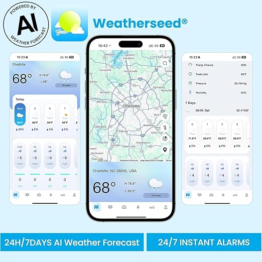Sainlogic WiFi Smart Weather Station SA9 with 24H/ 7Days Accurate Weather Forecast by Weatherseed® AI, 8.5" Large Display,UV,Sun Light,Rain Gauge,Wind Gauge,2-Year Data Storage & Export（Only 2.4G）