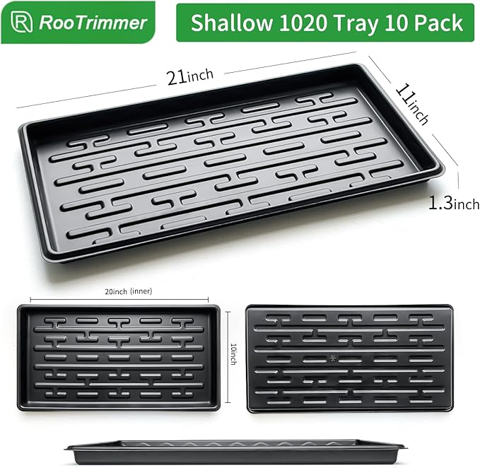 Shallow 1020 Nursery Flat Trays Specialized for Holding & Carrying 200 Cell Plug Seedling Trays (Height is 1.3"),Microgreen Germination Trays,10 Pack, No Holes (YB01, 10Pcs)