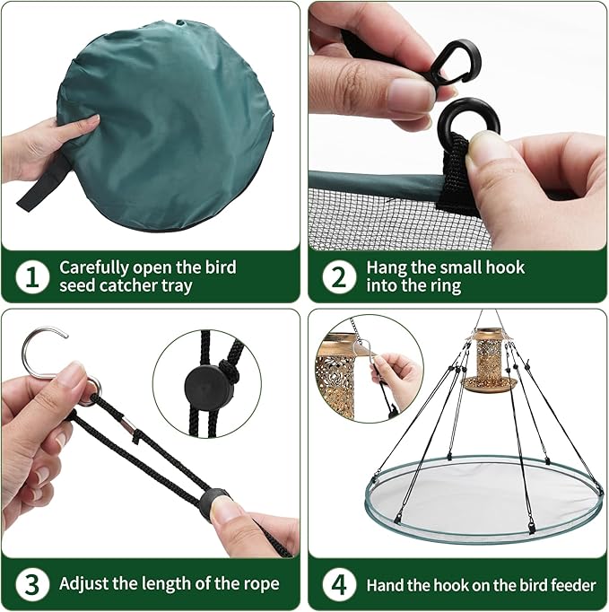 2 Pack Bird Seed Catcher Trays for Hanging Bird Feeder Platform 30" Seed Catcher for Hummingbird Feeders with Adjustable Hanging Hoop for Outdoor Garden