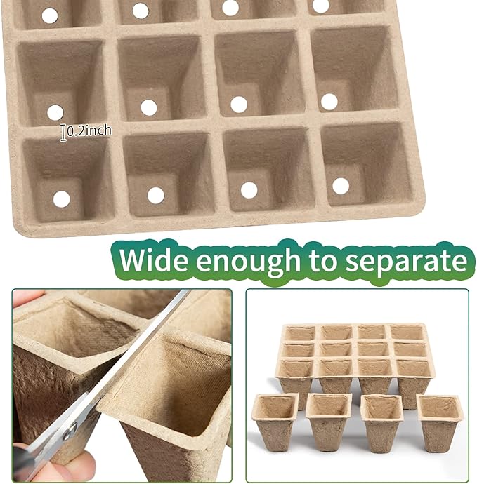 TCBWFY 320Cells Seedling Start Trays,20 Pack Peat Pots Seedling Pots Biodegradable,Seedling Starter Kit,Organic Germination Plant Starter Trays