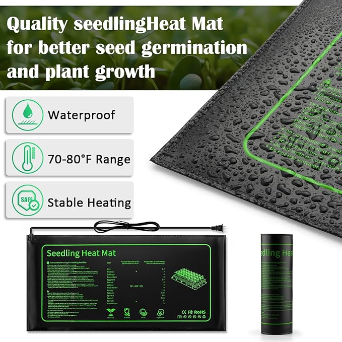 2-pack 1020 Trays with 7.3'' Domes & Heat Mats & Grow Lights – Heavy-Duty 1020 Seed Starter Kits, Seedling Trays with Humidity Domes & Waterproof Heating Mats & LED Lights for Germination Propagation