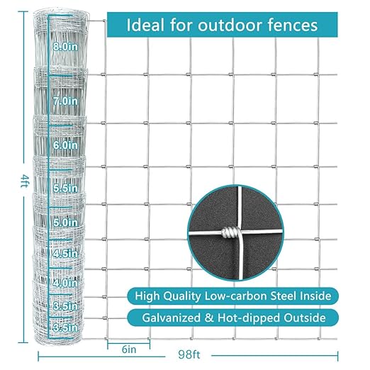 10GA 2.2MM Super Thick Heavy-Duty Farm Fence 4ft x 100ft Heavy Zinc Coating Cattle Fence,Galvanized Field Wire Fencing Deer Fence,Goat Fence,Hog Wire Fencing for Yard Livestock & Animals Protection