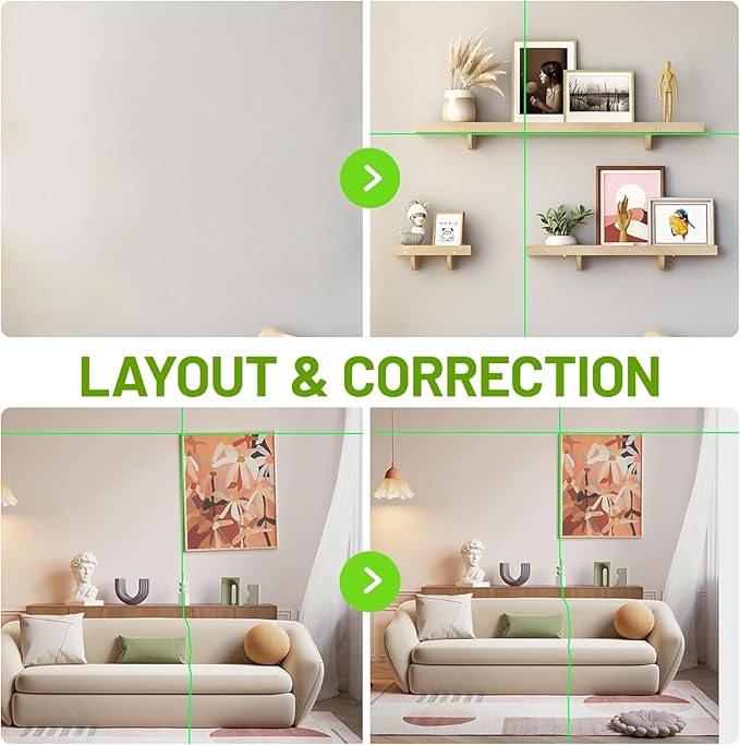 Huepar Laser Level, 100Ft Self Leveling Green Cross Line Laser for Picture Hanging, Tile, Decoration & DIY Construction – 360° Magnetic Base & AA Battery, Indoor Use