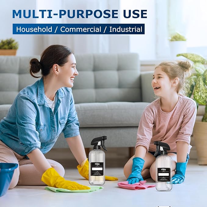 Veco 360° Spray Bottles with Adjustable Nozzle, 10oz/300mL Spray Bottle for Cleaning Solution, Plastic Spray Bottles for Hair Cooking Plant Pet, No Leak and Clog (2 Pack & Foldable Funnel)