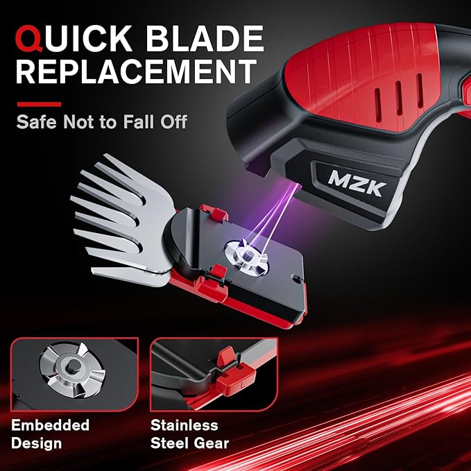 MZK 20V Cordless Hedge Trimmer, Electric Shrub Trimmer Grass Shears Handheld Grass Cutter, Hedge Shear for Garden, Lawn(2.0Ah Battery and Charger Included),HT08D10