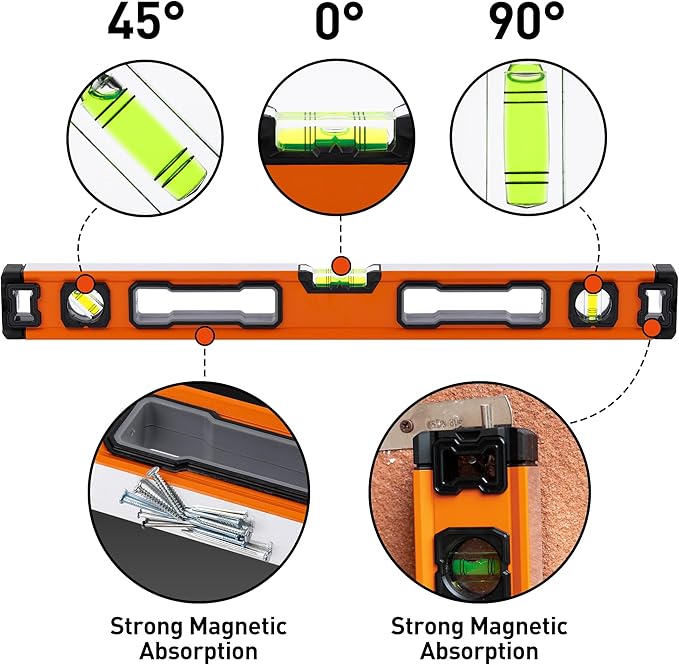 5-Piece Spirit Level Set, 10", 16", 24", 32", 48" Level Set with Magnetic Torpedo Level