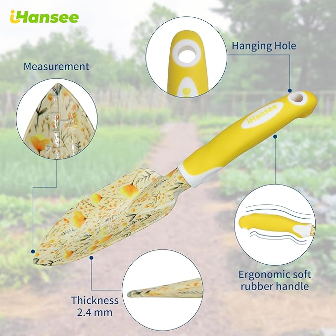 10-Piece Yellow Gardening Tools, Thanksgiving/Christmas/White Elephant Gifts for Women Adults, Birthday Gardening Gifts for Mom Grandma Gardener Wife, Floral Garden Tool Sets with Garden Tote