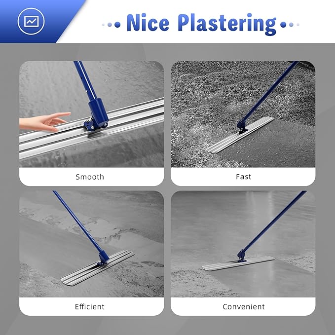 Concrete Bull Float Kit 48 x 8" Concrete Finishing Trowel Tool with 3 Adjustable Poles,Round End Cement Surface Smooth Finish Tool Concrete Float Tool for Plastering,Concrete Surface Treatment