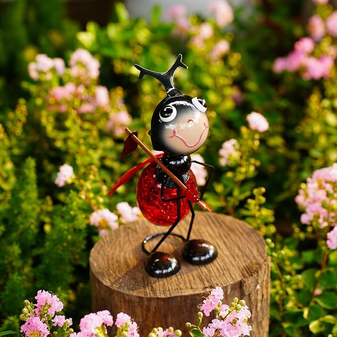 WTREEW Solar Ladybug Garden Lantern Waterproof LED Ladybug Solar Lights Outdoor Decorative Tabletop Lanterns Lamp for Yard Patio Table Decoration.