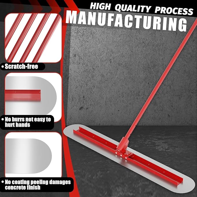 48''x12'' Concrete Bull Float Kit, Concrete Float with 4 Extendable Poles, Round End Stainless Steel Concrete Finishing Trowel for Plaster, Concrete Resurfacing, Custom Tiling Jobs