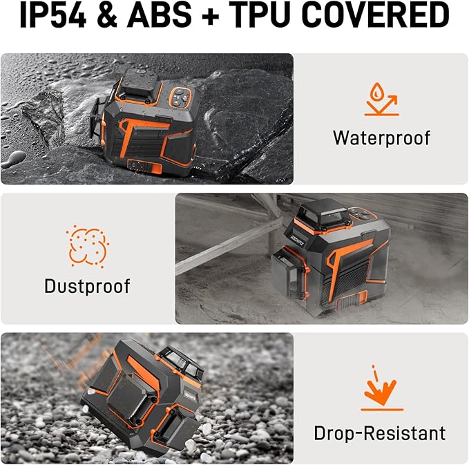 Laser Level 360 Self Leveling Green Line Laser Level Tool Wall Suction Stand Receiver 100ft Line Laser for Picture Hanging Outdoor Rechargeable Battery,3x360