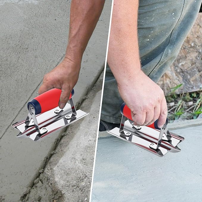 3Pcs Concrete Tools Stainless Steel Flat Finishing Trowel plus Concrete Edger and Groover Stucco Cement Kit Masonry Construction Hand Kit