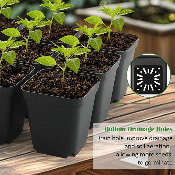 3.5 inch (9CM) Square Nursery Pots 120pcs, Sturdy Seedlings Trays 10 Pcs, Seeds Starter Planter Nursery Trays 10 Sets