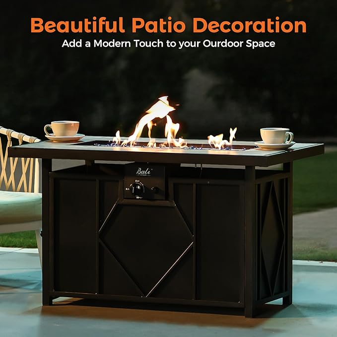 BALI OUTDOORS 42 inch Propane Fire Pit Patio Outdoor Fire Pit Table Large Black Firepits for Outside Rectangular