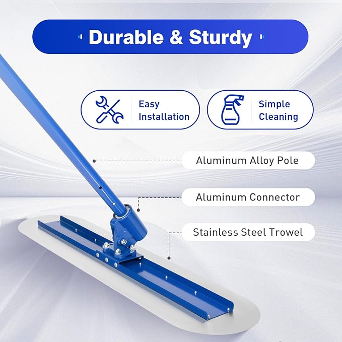 Concrete Bull Float Kit, Bull Float Magnesium Concrete F-loat, 3.9 x 3.9 FT Concrete Finishing Trowel Bull Float Concrete Kit Cement Surface Smooth Finish Tool, with Detachable 1.8M Handle