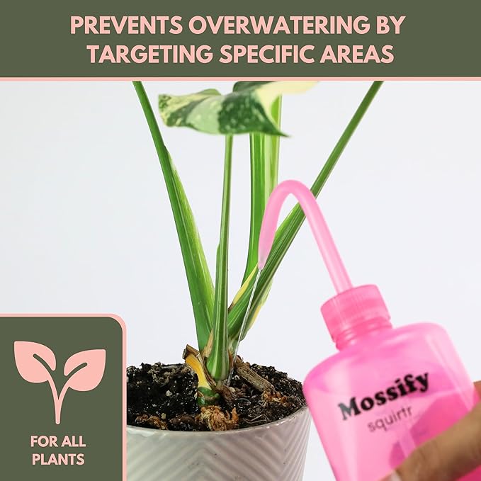 Mossify Squirtr Bottle 480ml – Clear Squirt Water Bottle for Plants, Tattoo, Hair & Labs – Easy Squeeze Plant Waterer with Long Nozzle – Refillable Seedling Watering Can, Wash Bottle - Pink