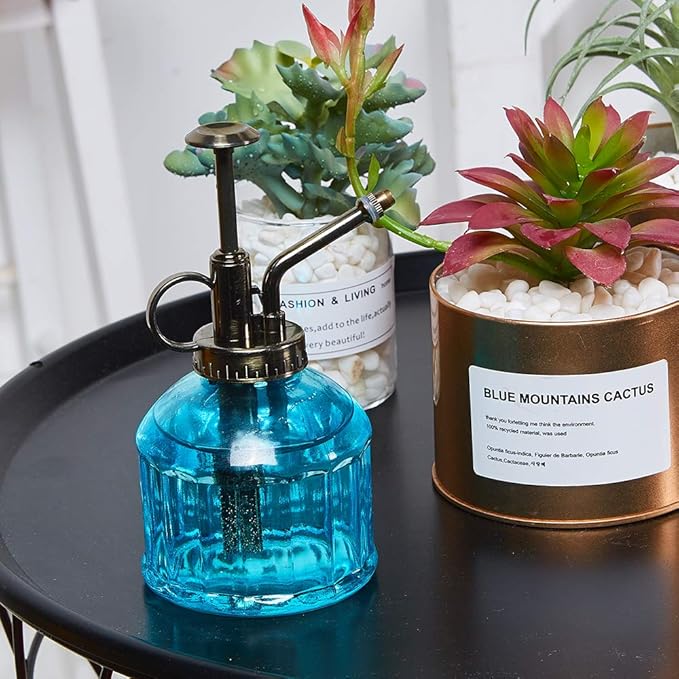 Glass Plant Mister Spray Bottle, Vintage Plant Water Spritzer Sprayer Mister, Succulent Watering Bottle with Top Pump, Small Glass Watering Can for Indoor Outdoor Houseplant - Blue
