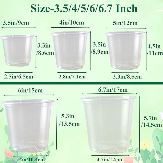 30 Packs Clear Nursery Pots with Drainage Hole 3.5/4/5/6/6.7 Inch Clear Pots for Plants Succulent Plant Pots Set Plastic Seedling Starting Pots Flower pots Planter Seed Starter, Clear