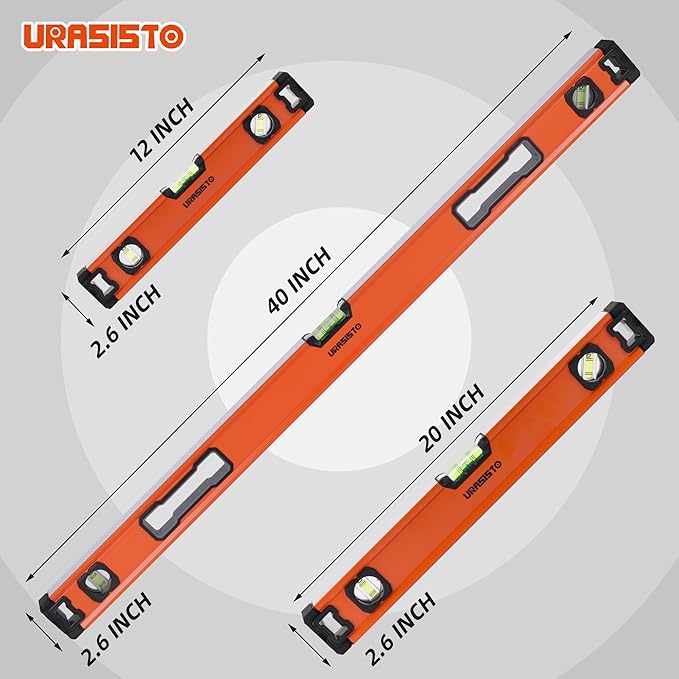 3-Piece Spirit Level Set, 12", 20", 40" Level Set with Magnetic Torpedo Level, 45°/90°/180°Bubbles Measuring, Aluminium Alloy Levels with Carrying Bag
