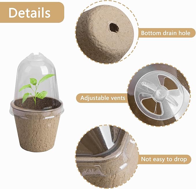 EBaokuup 20pcs Biodegradable Plant Nursery Pots with Humidity Dome, 2.3" Seed Starter Pots for Seedlings, Vegetables