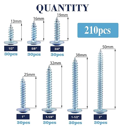#8 Screws Assortment Set 210Pcs Alloy Steel Standard Thread Truss Head Fast Self Tapping Wood Screw by SG TZH
