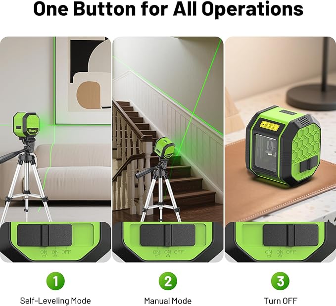 Laser Level with 42 Inch Tripod, Huepar 100Ft Self Leveling Laser Level Rechargeable Green Cross Line Lazer Leveler Tool for Picture Hanging, Tile, Home Renovation, Carrying Bag Included