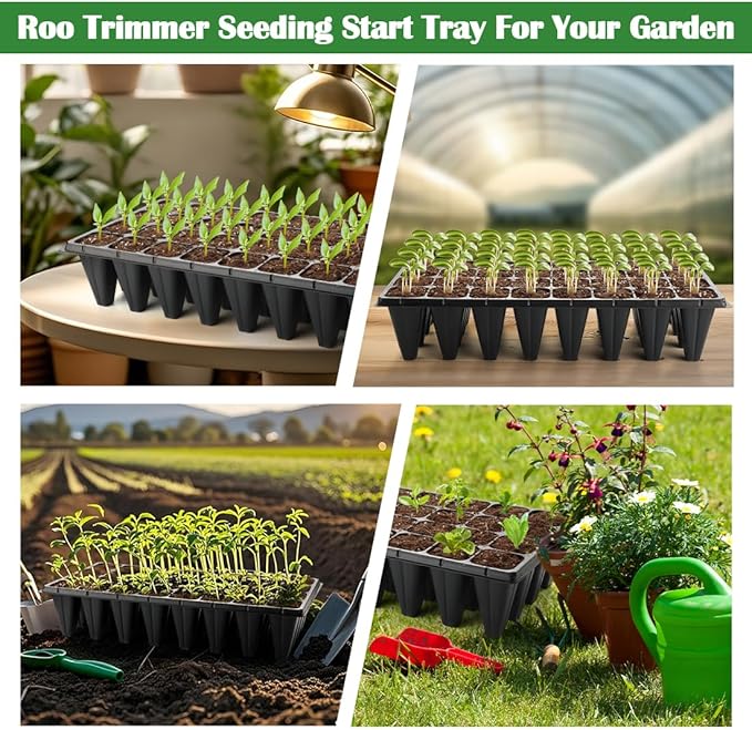 10 Pack 32 Cell Seed Starter Trays - Extra Deep 4.33" Plastic Nursery Trays, 20" x 10"，Fits Standard 1020 Flats