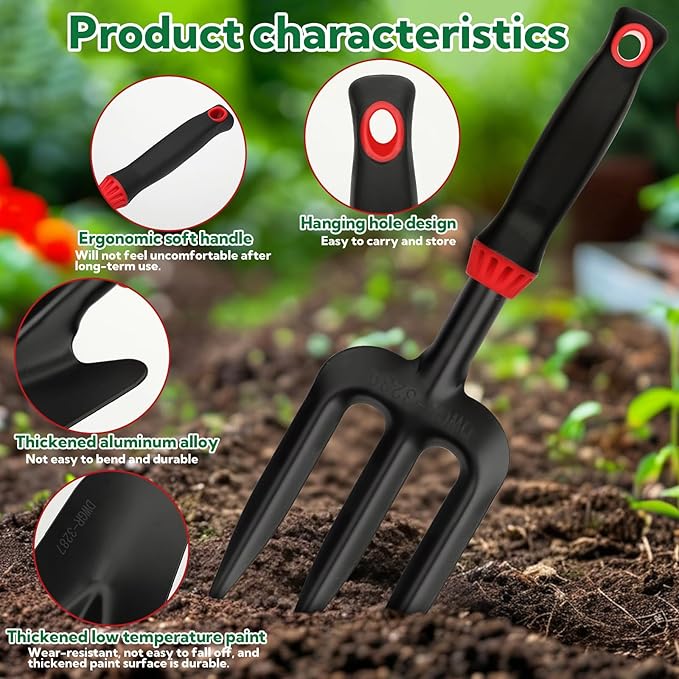 10 Pack Garden Tool Set - Carbon Steel Heavy Duty Gardening Set with Non-Slip Handles & Carry Bag Garden Hand Tools Gift for Women and Men