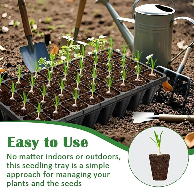 10 Pack 32 Cell Seed Starter Trays - Extra Deep 4.33" Plastic Nursery Trays, 20" x 10"，Fits Standard 1020 Flats