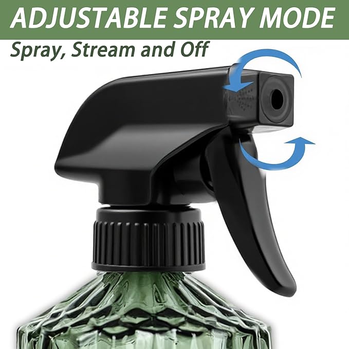 Glass Handheld Spray Bottle, 15oz Refillable Water Bottle Spray, Reusable Adjustable Nozzle Plant Mister Spray Bottles Indoor, Plant Mister for Hair, Cleaning, Gardening, Pets Care (Green)