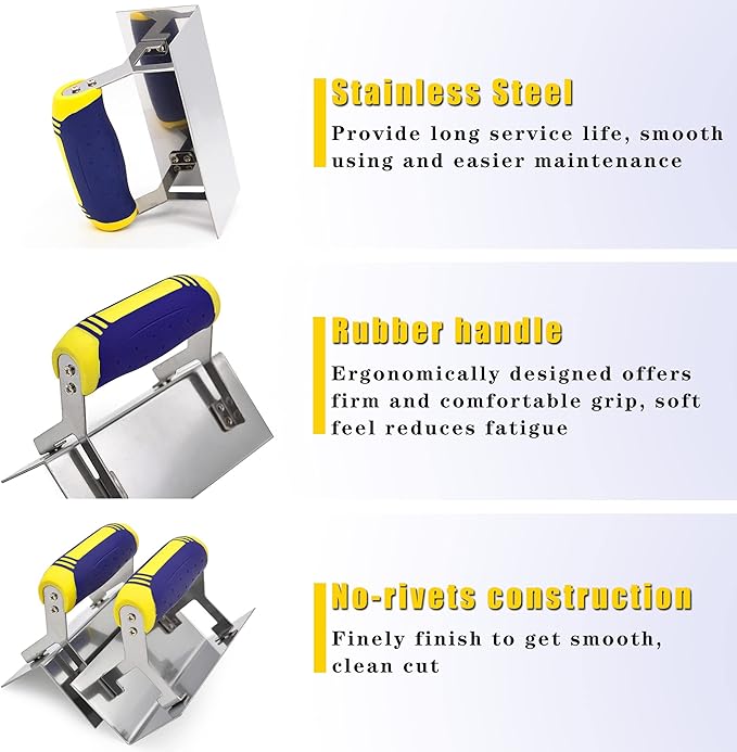 Concrete Tools Set Stainless Steel Corner Trowel 2 PC (Inside & Outside) Drywall Corner Knife Set Plastering Bricklaying Finishing Kit