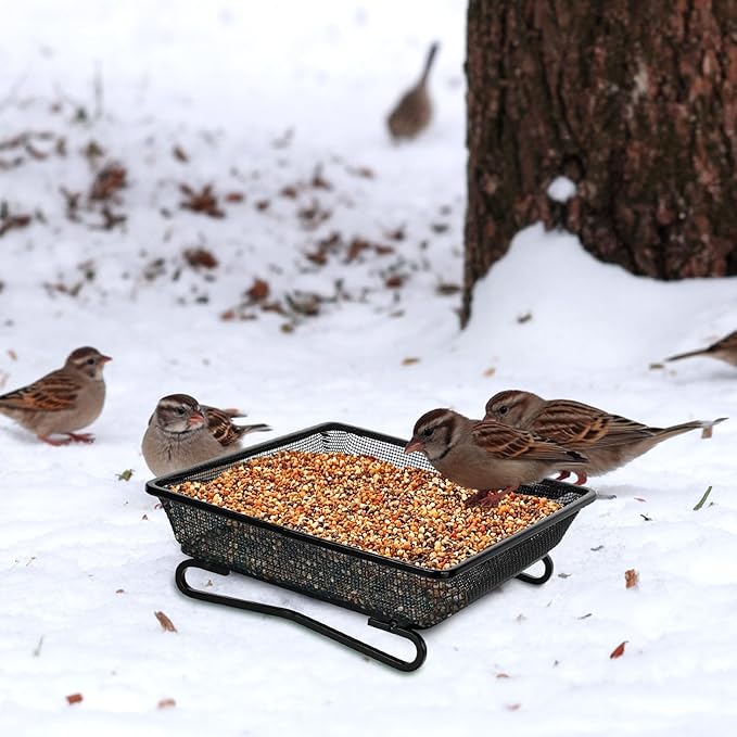 Ground Platform Bird Feeder Metal Seed Tray for Outside Garden Wild Bird Feeders with Drainage Holes Great Attracting for Birds and Squirrels, Wonderful Decoration for Backyard – Pack of 3