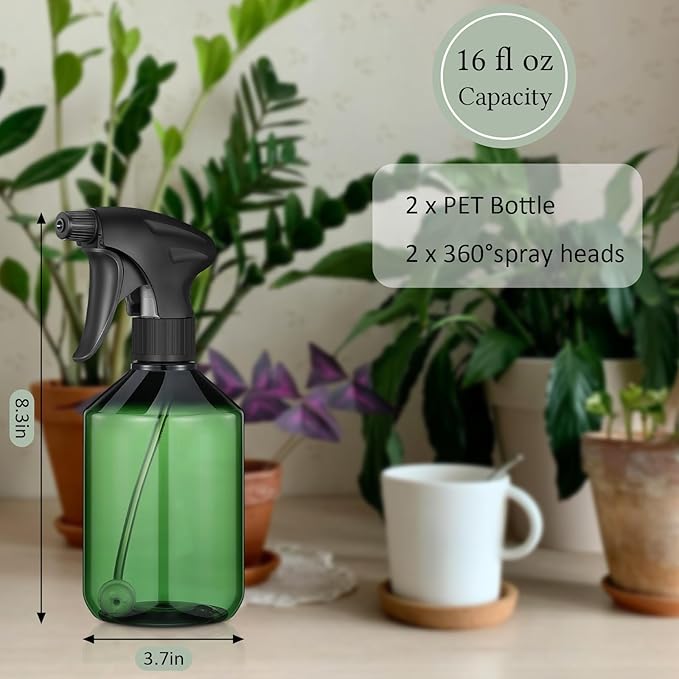 Baderke 2 PCS 360° Spray Bottle, 16 oz Upside Down Spray Bottles, Plastic Spray Bottles is Nice for Plants, Cleaning Solutions, Durable Nozzle w/Fine Mist and Stream Setting(Green)