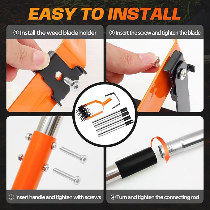 72 Inch Rotary Cultivator Tool, Hand Tiller for Gardening, 2-in-1 Garden Cultivator with Adjustable Handle for Loosening Soil and Weeder